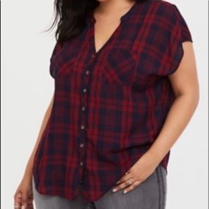 Red plaid Dolman Blouse